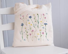 Jute taske blomster, bomuldspose med vildblomstprint, indkøbspose bæredygtig