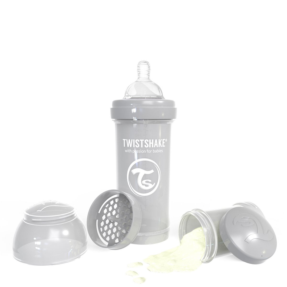 Bote anticólicos 260ml gris pastel