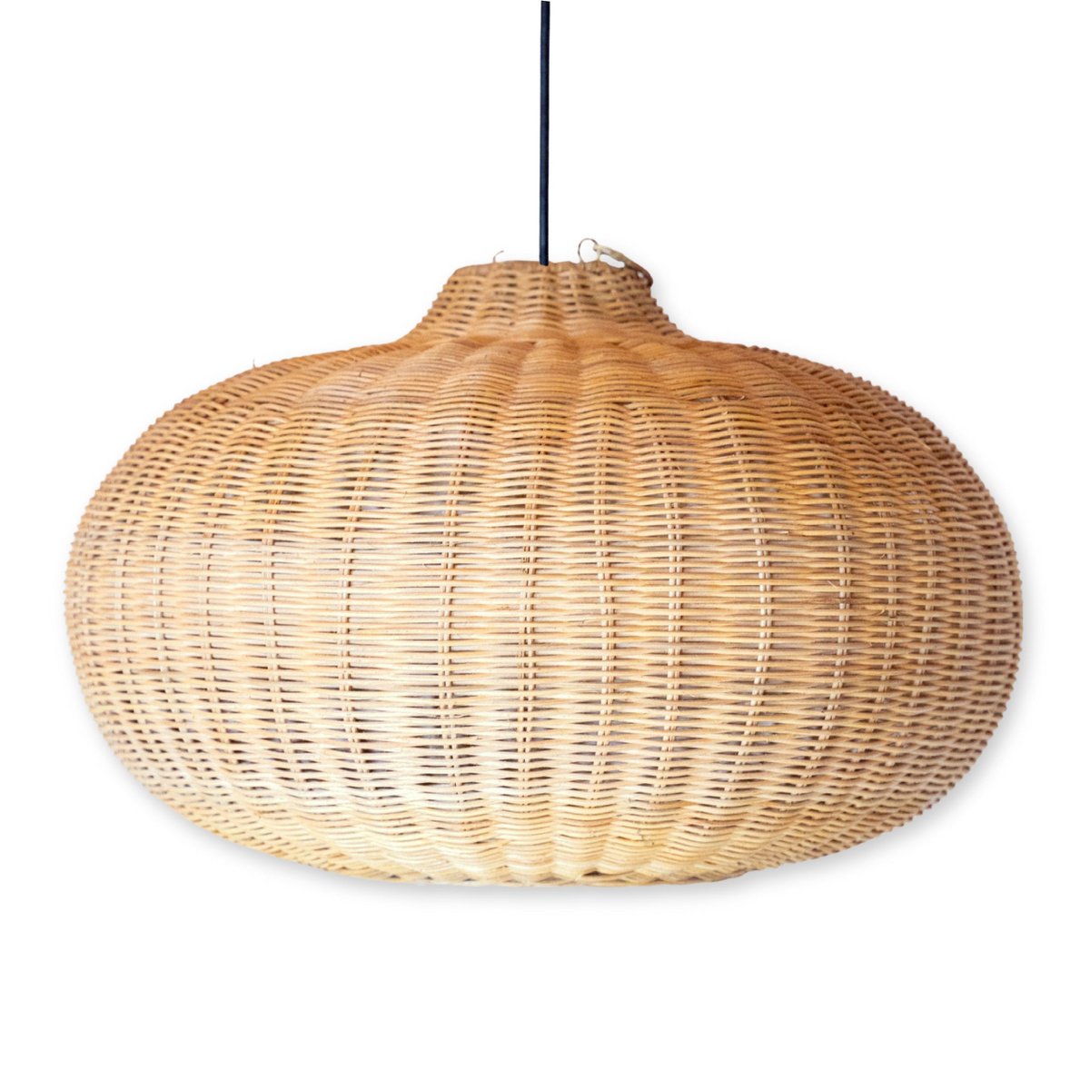 Lámpara de ratán grande - Luz de colgante boho redondo - Lámpara colgante de ratán hecha a mano - Sala de lámpara tejida de fibra natural (Ø 56 cm) Anjani
