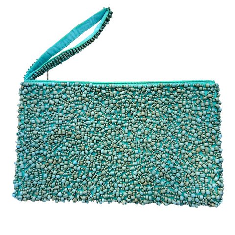 Lola turquoise zakje in glaskralen