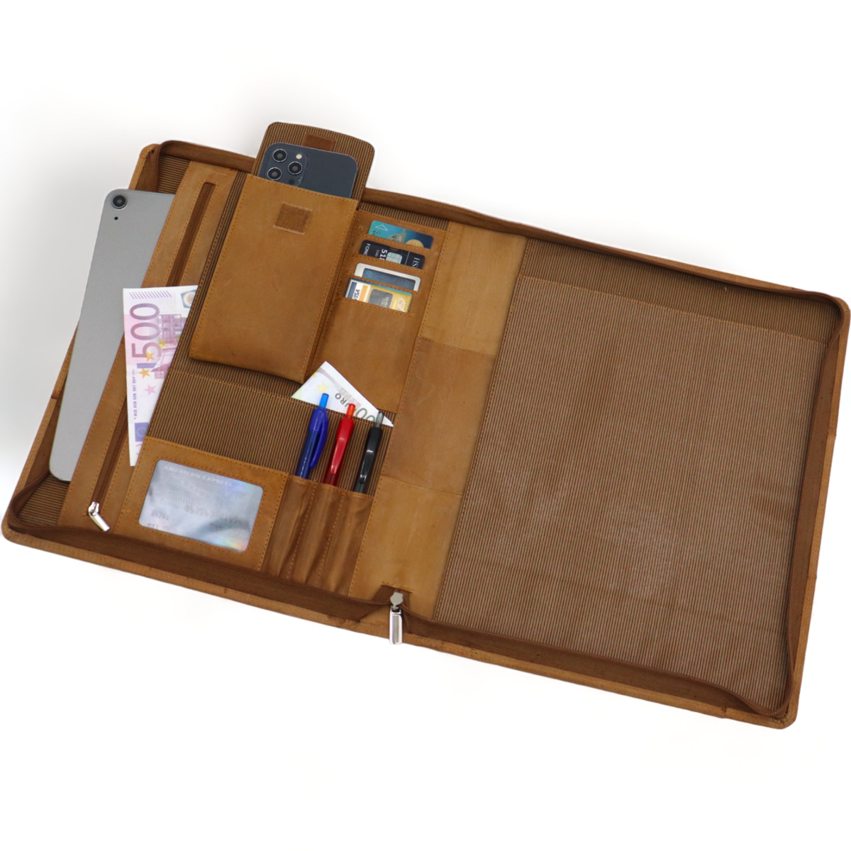 Leather Writing Case A4 - Conference Folder - Document Folder A4 - Tablet Sleeve & Laptop Sleeve - Removable Ring Binder