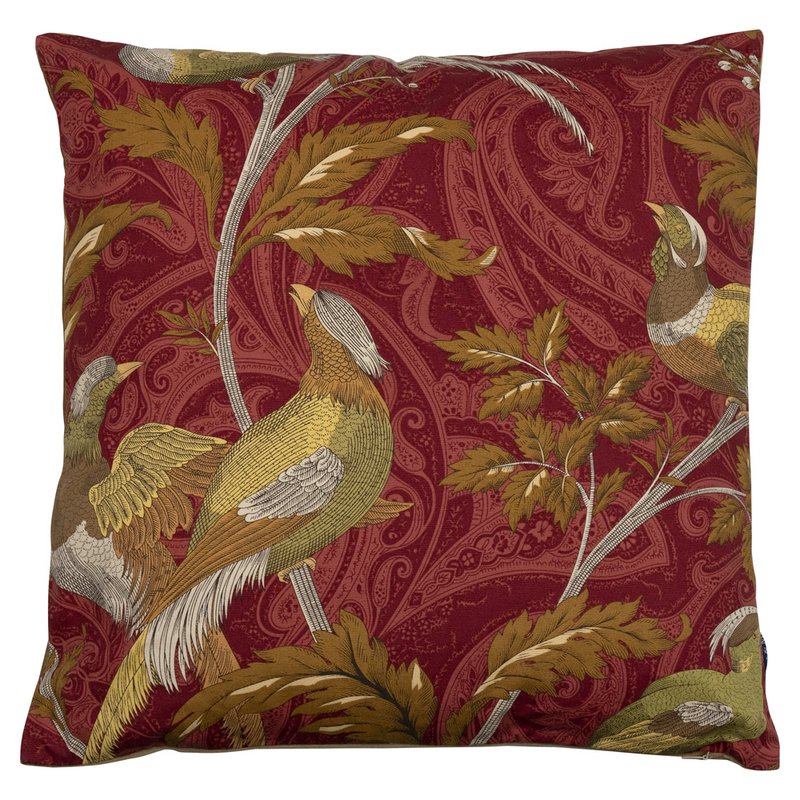 Cushion woven paisley bird red 45x45cm*