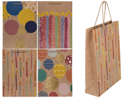 Paper gift bag, ballooons & candles,