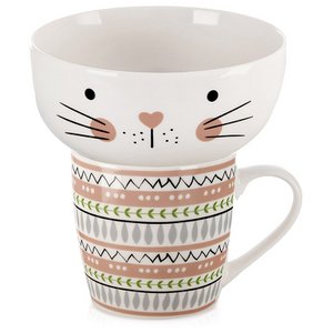 Kids Mug with Bowl Porcelain Cat 2 pcs