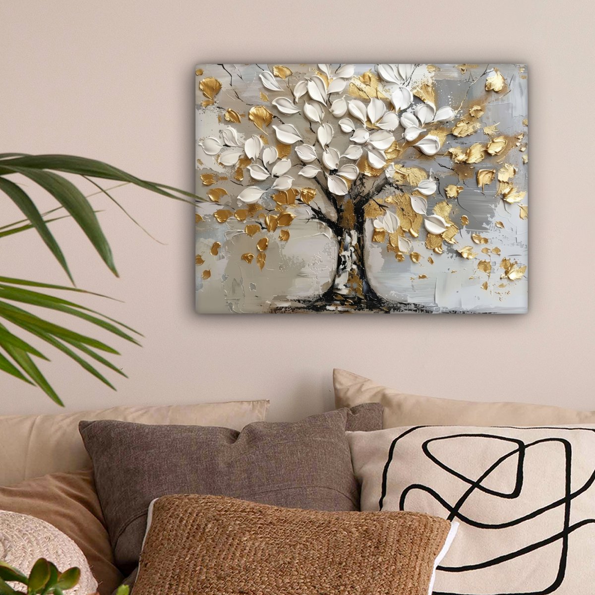 Peinture sur toile - Décoration murale - Boom - Beige - Gray - Gold - Résumé