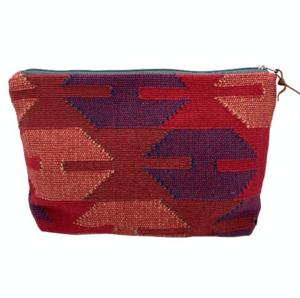 Luna-Leena toiletry bag - red - woven Dhaka cotton - handmade in Nepal