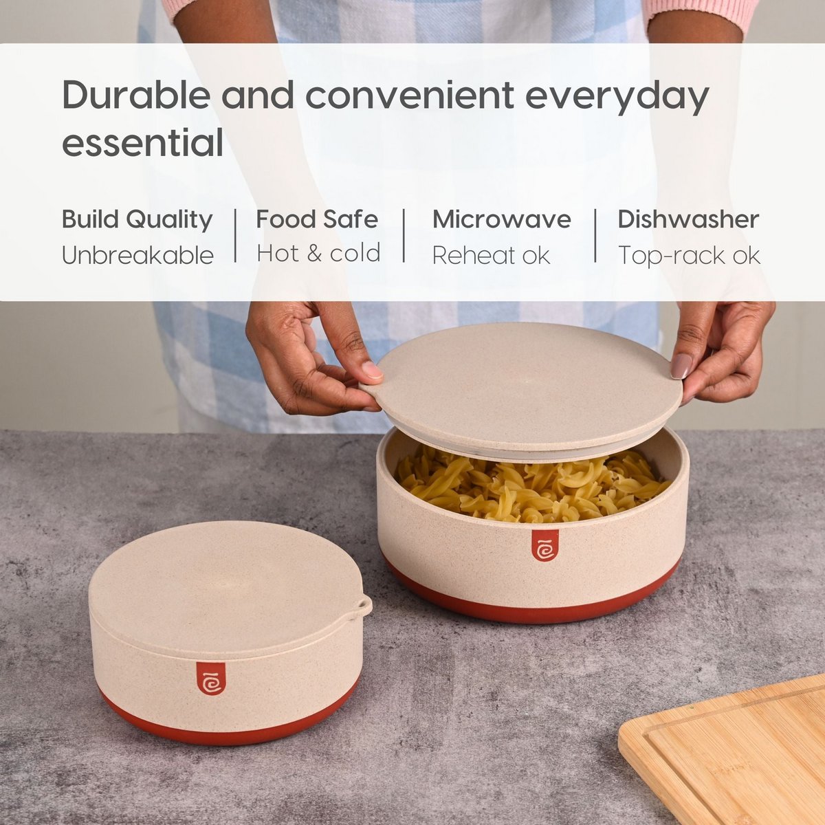 Ecofy Terravo Storage Containers For Kitchen | 1200ml, 2200ml, 600ml | Pack Of 3 | Storage Bowls Made with Rice Husk Biocomposite | Bowl With Lid | Antiskid & Airtight Containers TUV Certified