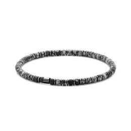 Frank 1967 7FB-0600 Pulsera de cuentas - Hombre - Cuentas - 4 x 2 mm - Obsidiana copos de nieve (vidrio de volcán) - Acero - Estirable - 19 cm - Antracita