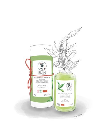 Reinigungspuder und Matcha-Gesichtsmaske