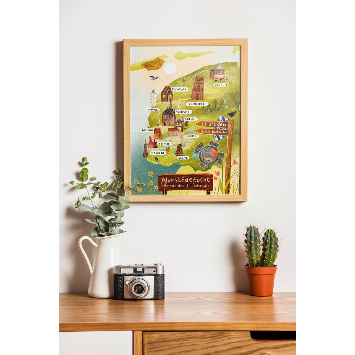 „Cycling Eleven Cities Route“ – A5-Illustrationsdruck | Kunstdruck auf 300 g/m² Tintoretto Gesso | Elf Städte festgelegt