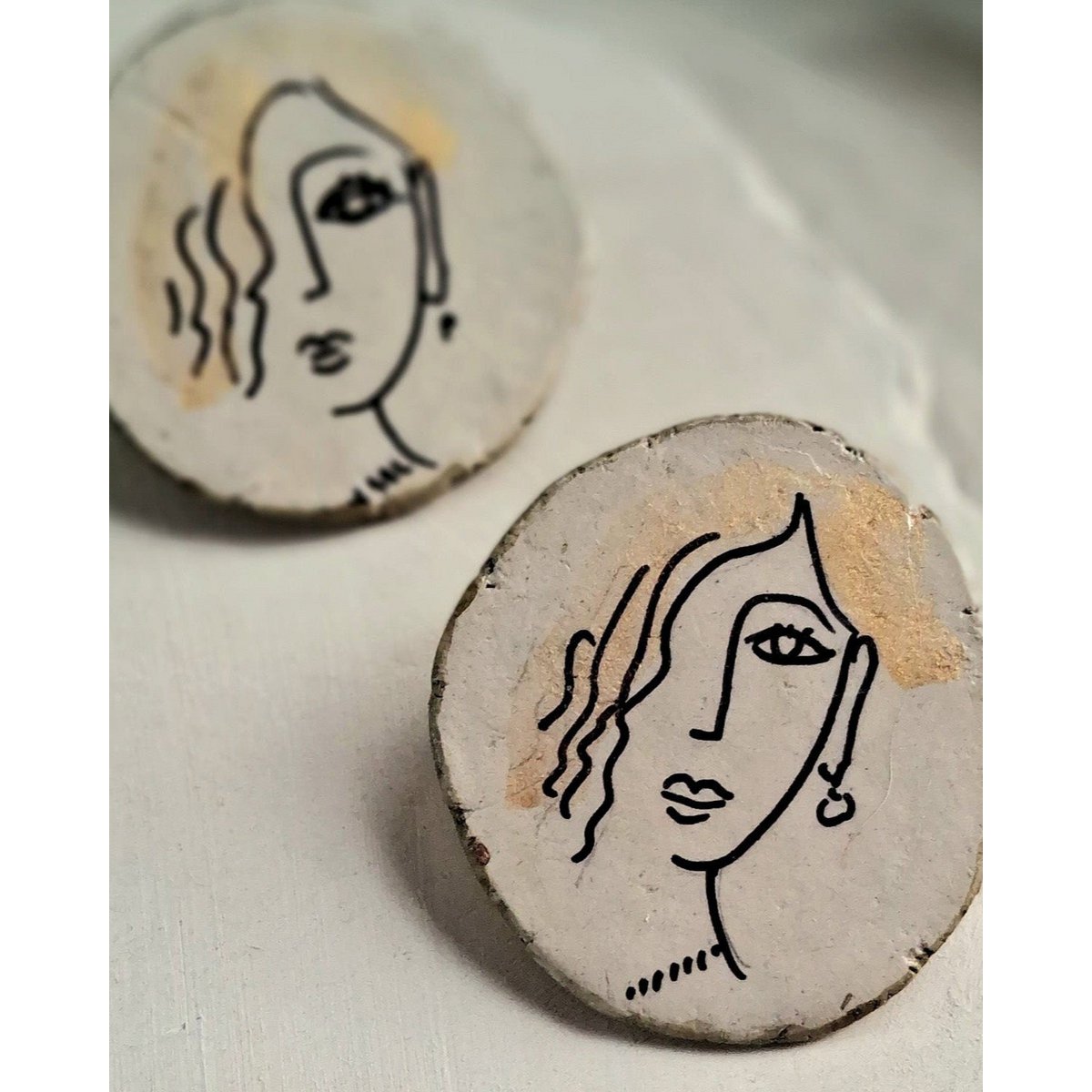 Stud Earrings | painted Papier mache Woman Hand-painted