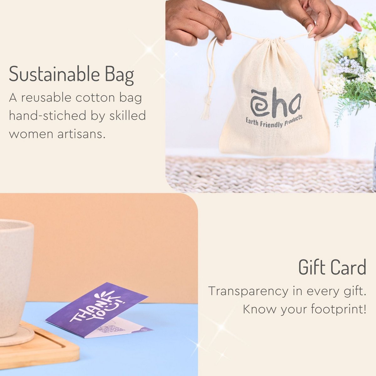 Cesti regalo Ecofy Earth Friendly Diwali | Tazza stampata Diya, sottobicchiere, portachiavi, candela, sacchetto regalo, biglietto