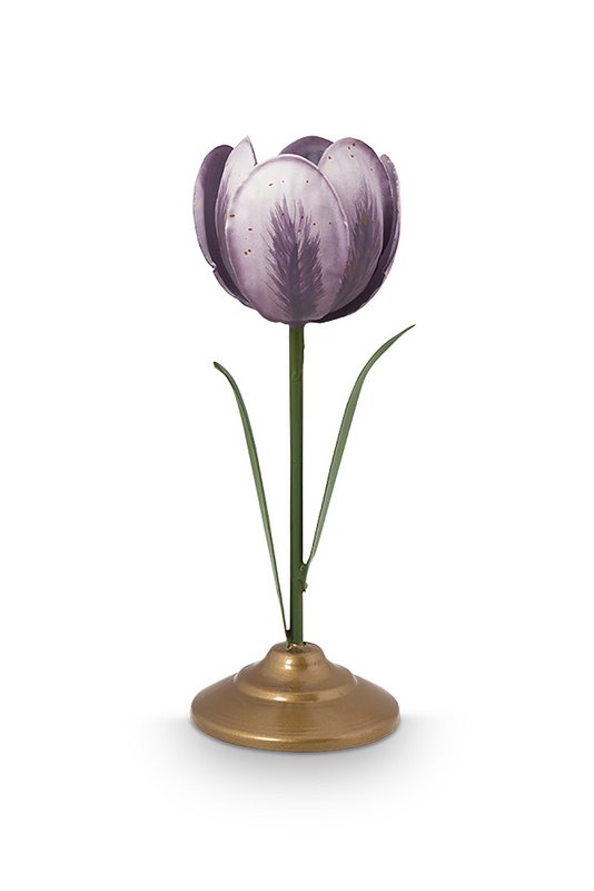 Set/2 Tulip Candle Holders Metal Lilac