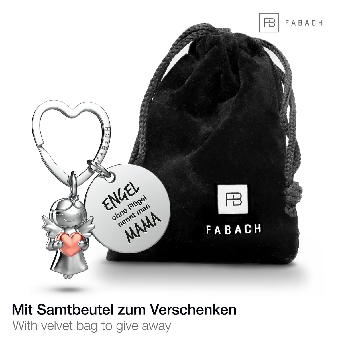 Beschermengelsleutelhanger "Best Mom" ​​- beschermengelster met hart en gegraveerd plaatje met een liefdevolle boodschap