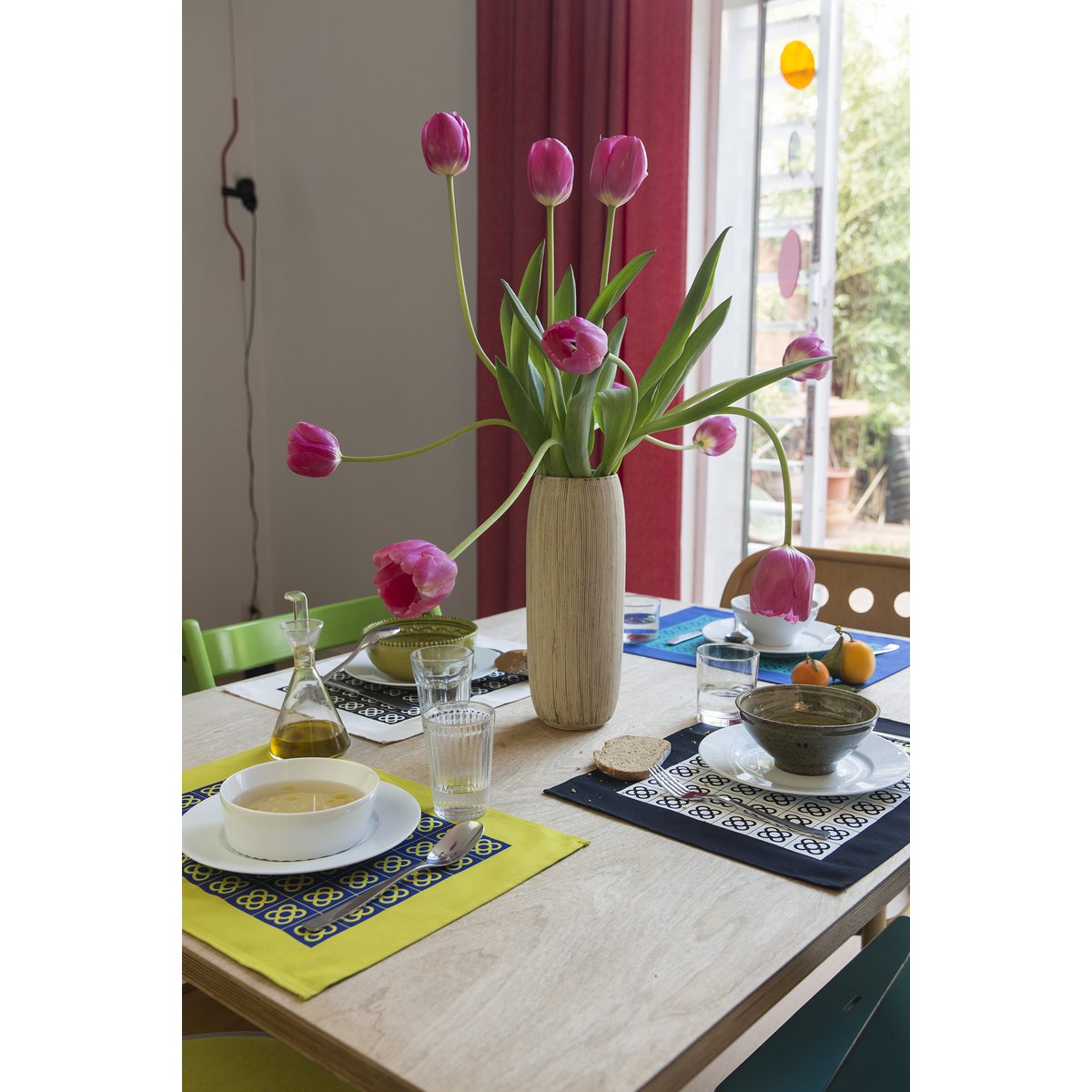 2 Placemats / Barcelona Flower / Orange magenta
