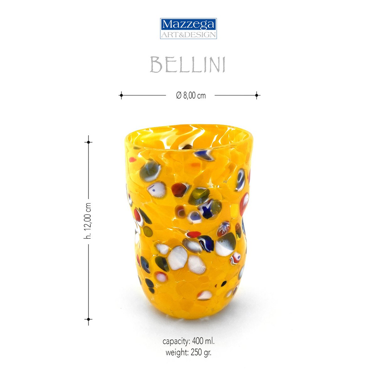 Bellini okulary w szklance Murano, wykonane na wyspie Murano, cios i ręcznie robione przez Masters Glass - Edycja Specjalna - 400 ml.