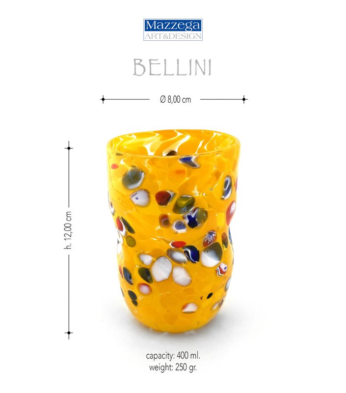 Bellini Lunettes en verre Murano, fabriqué sur l'île de Murano, Blow and Handmade by Masters Glass - Special Edition - 400 ml.