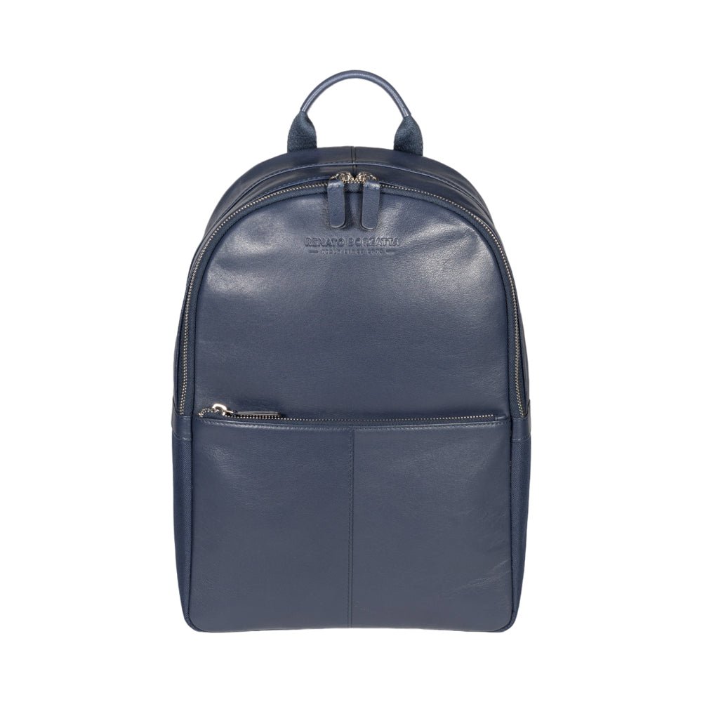 RB2001D | Zaino Porta Netbook/Tablet in Nylon/Vera Pelle, con leggera grana. Chiusura con lampo e spallacci regolabili - Colore Blu - Dimensioni: cm 27 x 38 x 14. Confezione: Sacchetto Tessuto non Tessuto