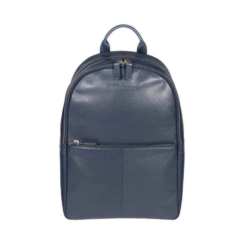 RB2001D | Netbook/tablet rygsæk i nylon/ægte læder, med let fibre. Lynlåslukning og justerbare skulderstropper - Blå farve - Mål: 27 x 38 x 14 cm Emballage: Non-woven stoftaske
