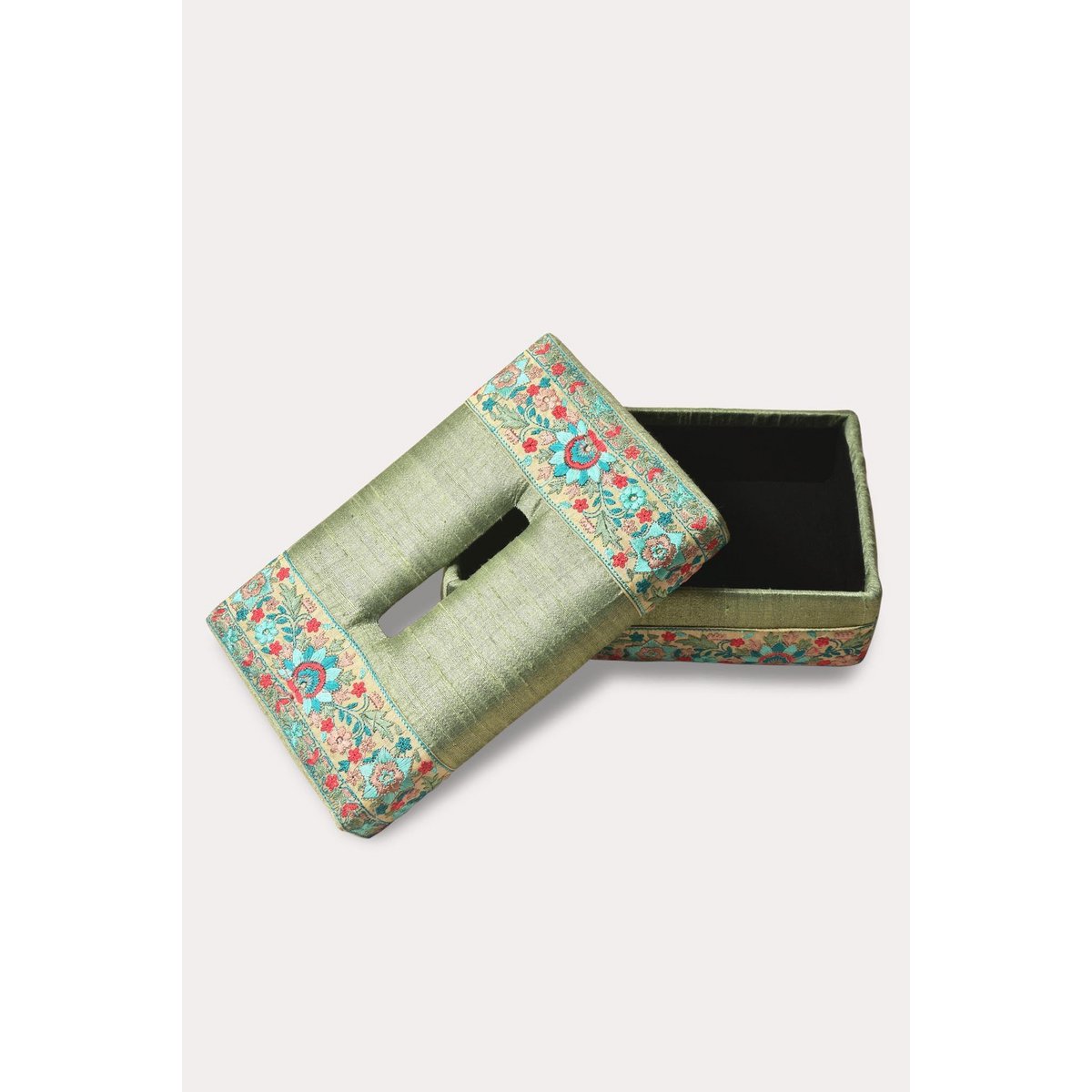 Tissue Box Cover | Dupion Silke Håndvævet Blomster | 24x14 cm