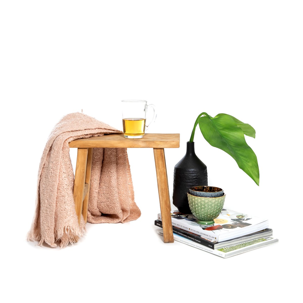 Vintage Minihocker - altes Teakholz H: 30 cm