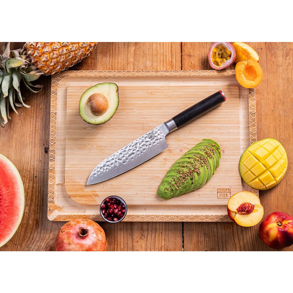 Knife - Santoku with bamboo Saya and bamboo box - 180 mm blade
