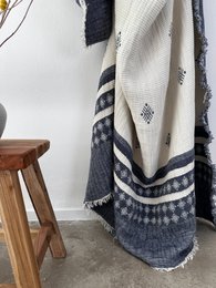 Muslin blanket - blue and white - 2.20 x 2.50 m