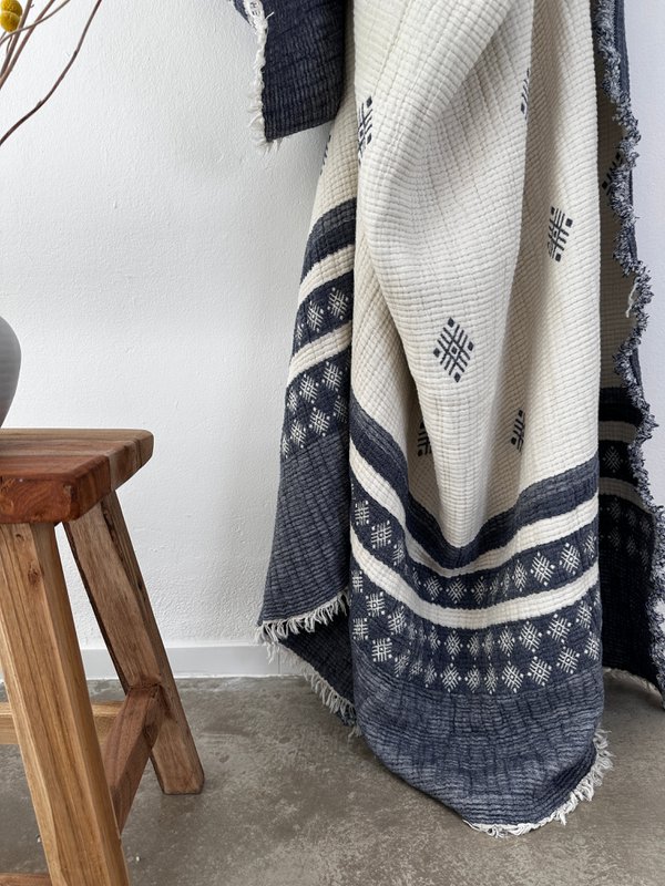 Muslin blanket - blue and white - 2.20 x 2.50 m