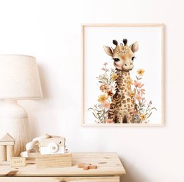 Giraffen-Kinderzimmer-Poster, Giraffen-Poster, Blumen-Kinderzimmer-Druck, Mutter und Baby-Giraffen-Poster, Kinderzimmer-Giraffen-Druck, Wildblumen-Druck, Mädchen-Kinderzimmer-Poster, Mädchenzimmer-Dekoration