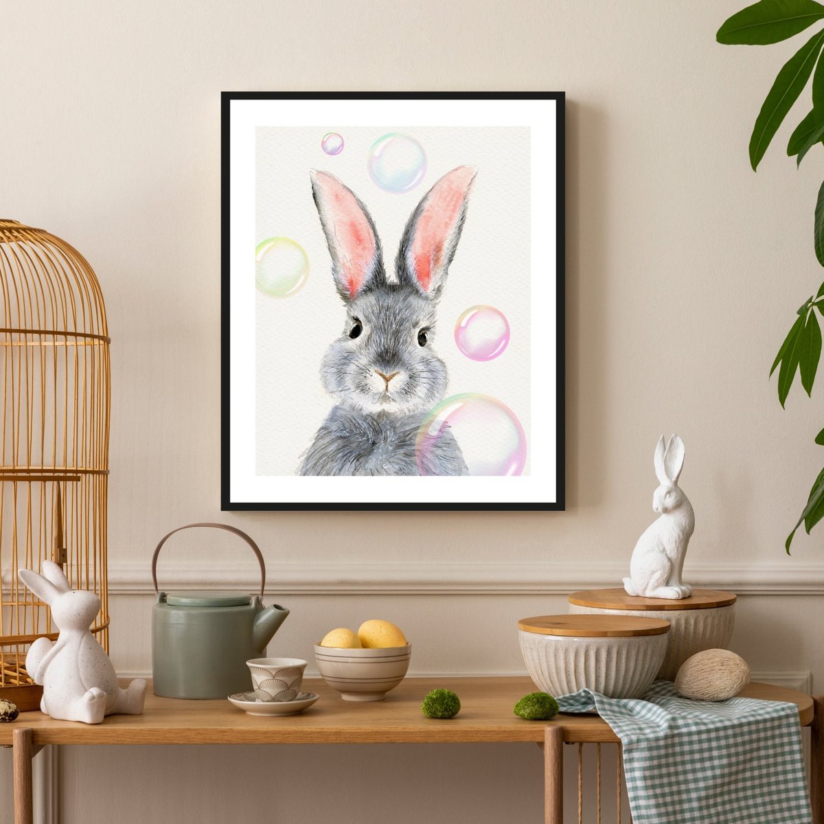 Rahmenbild - Hase mit Seifenblasen