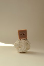 Lavender and French pink clay soap with a natural, organic appearance and a rectangular packaging design.