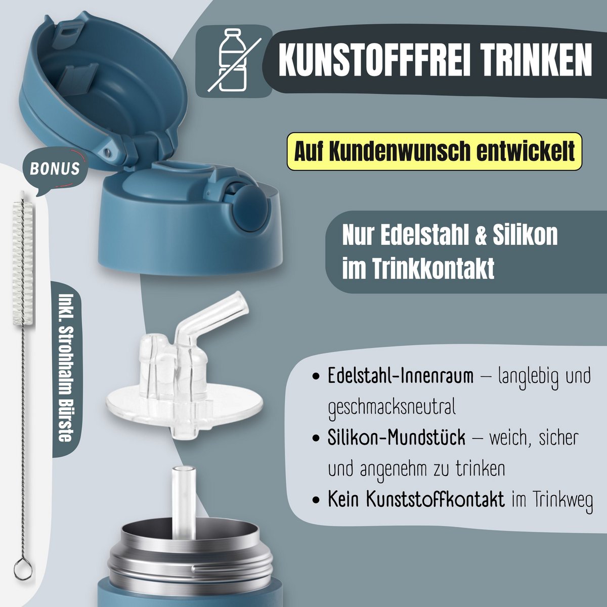 Thermo kinderdrinkfles RVS - graafmachine aap blauw