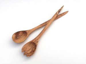 Set of 2 salad servers Barcelona 33 cm Olive wood salad spoons