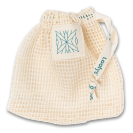 White soap pouch with a cord, made of natural materials.