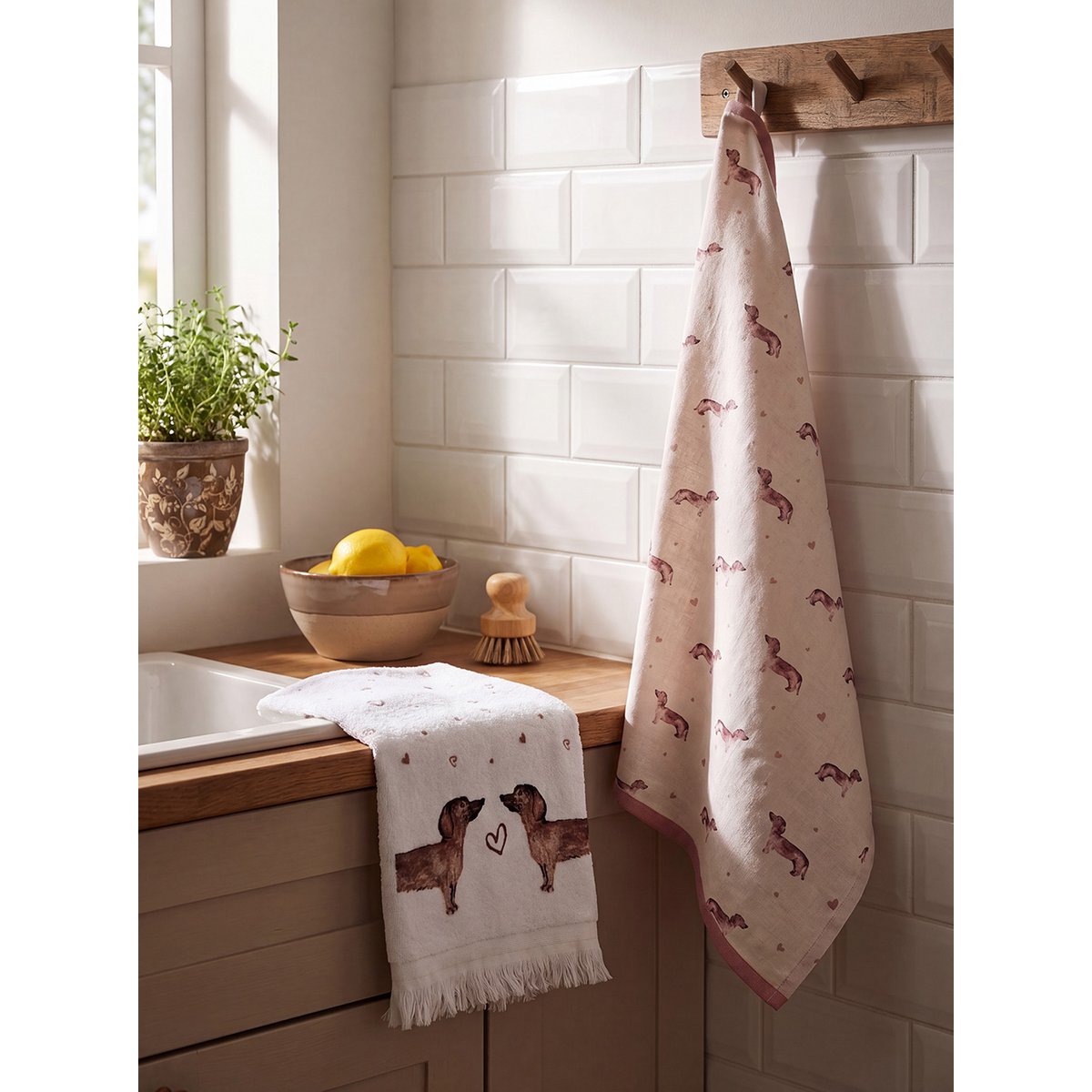 Guest towel 40x66 cm Beige Brown Cotton Dachshunds Toilet Towel