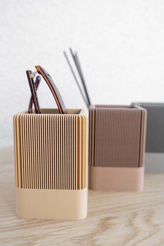 Modern Ribbed Square Organizer in Earthy Tones – Minimalist Desk, Vanity, or Home Storage Solution, Minimalist Modern Office Design Deco