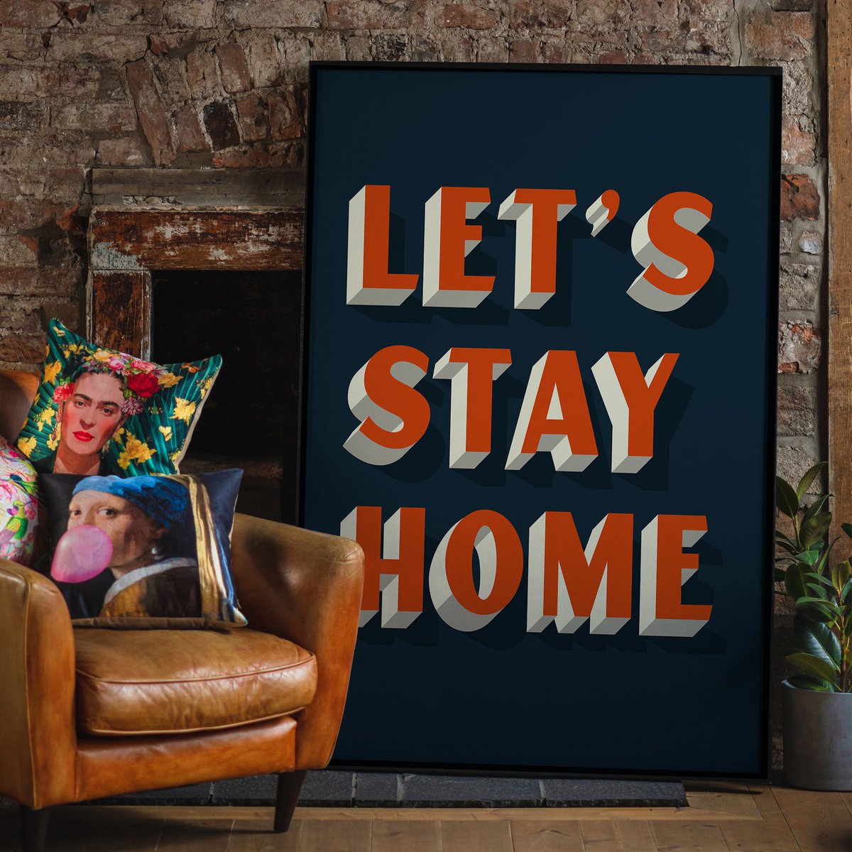 Let's Stay Home Orange Print