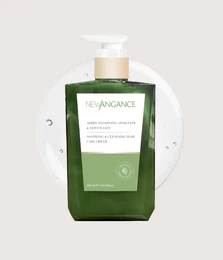 Green bottle hair cream cleanser soothing moisturizing pump dispenser beauty product