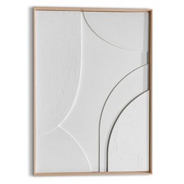 This abstract relief art piece features a minimalist, curved design in a neutral color palette. The textured surface and simple shapes create a calming, modern aesthetic that would complement a variety of home decor styles.