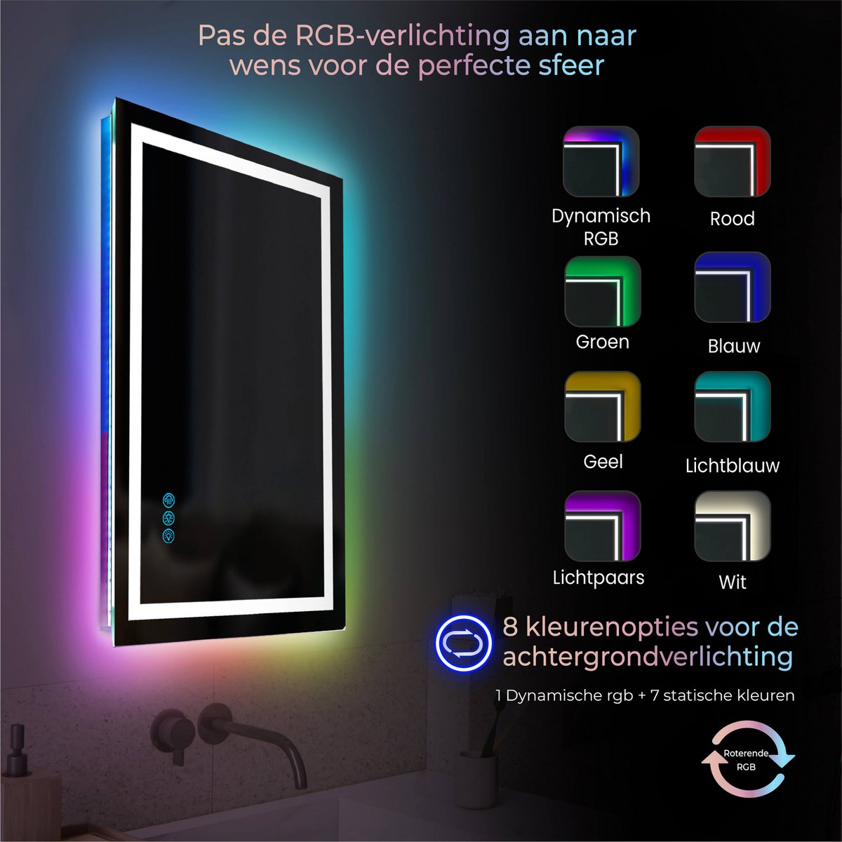 RGB-badkamerspiegel Lumoire Matrix verticaal 60 cm