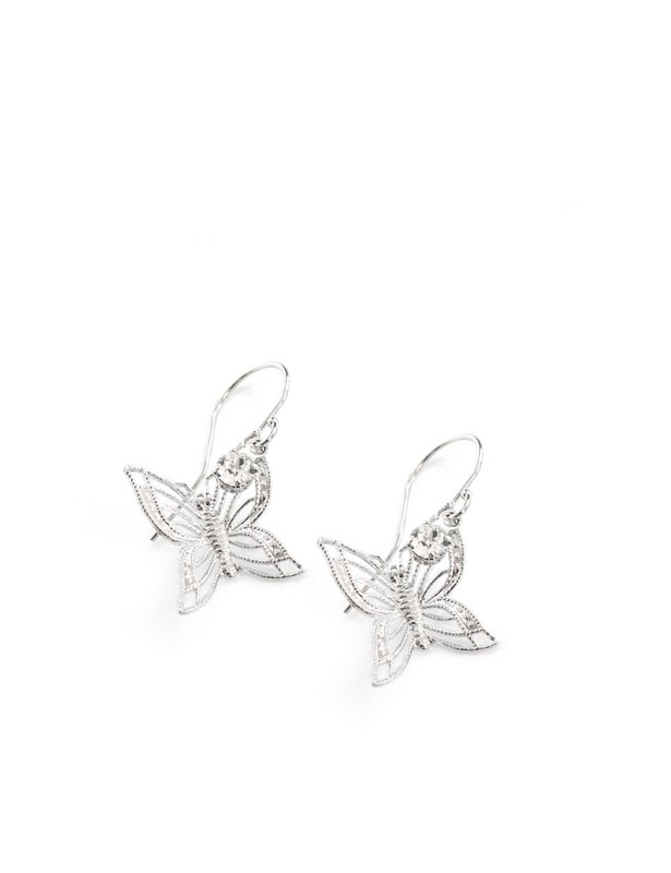 Rhodium plated butterfly earrings with charms