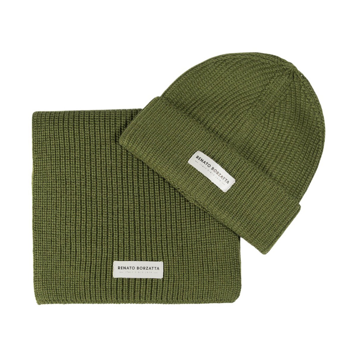 RB5004E | Sharp set and cap in a mixed Made in Italy wool shirt. Green color - single size