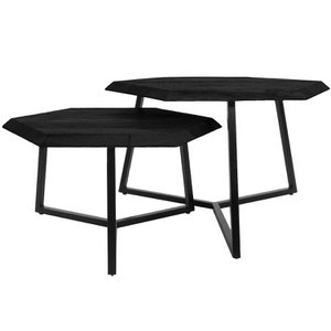 Coffee table Kiara - Set of 2 - Octagonal tables - Black Mango wood