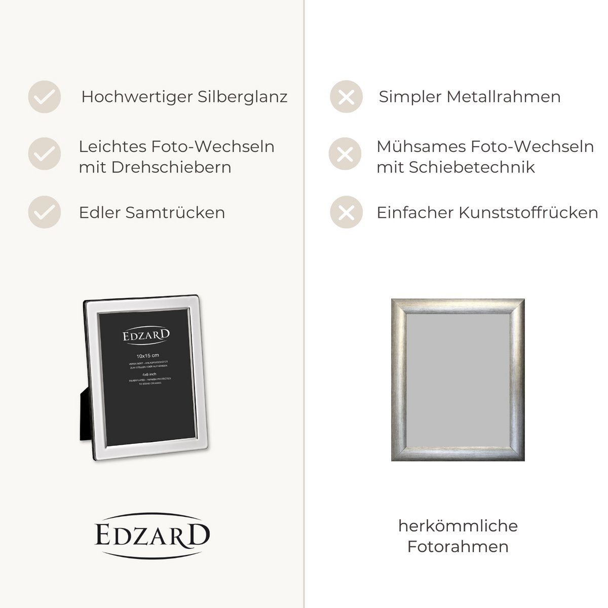 EDZARD set of 2 photo frames Salerno for photo 10 x 15 cm, noble silver-plated, tarnish-proof