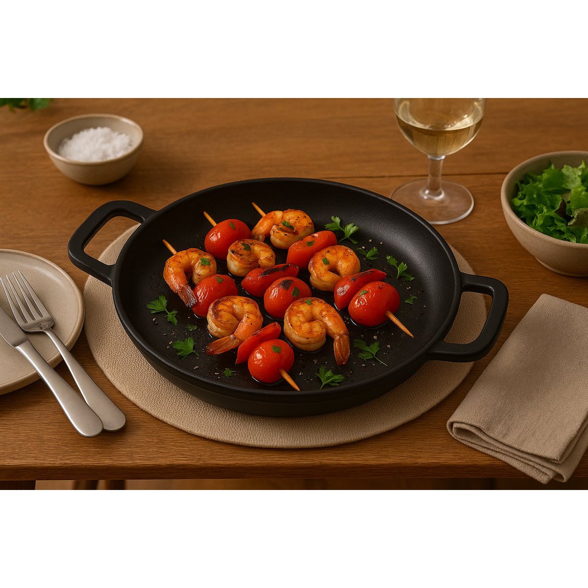 Partita para servir de hierro fundido Ø 34 x 4 cm - Pan de parrilla hierro fundido para cada barbacoa - negro