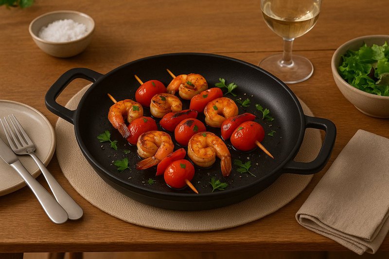 Støbejern serverer pan Ø 34 x 4 cm - Grill Pan støbejern til hver grill - sort