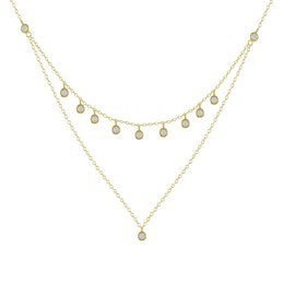 Double silver and zircons necklace, a delicate layered necklace with dangling silver and zircon charms.