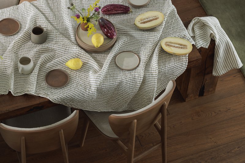 100% hør dug (250x145 cm) Grønne striber