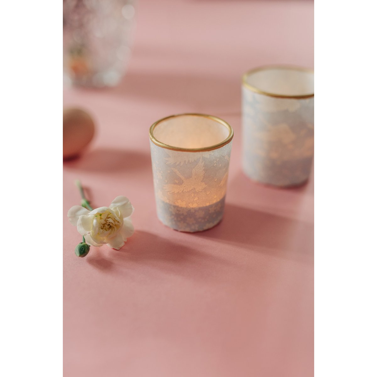 Kleine theelichthouder van glas & Chiyogami-papier | Celeste | Met de hand gemaakt
