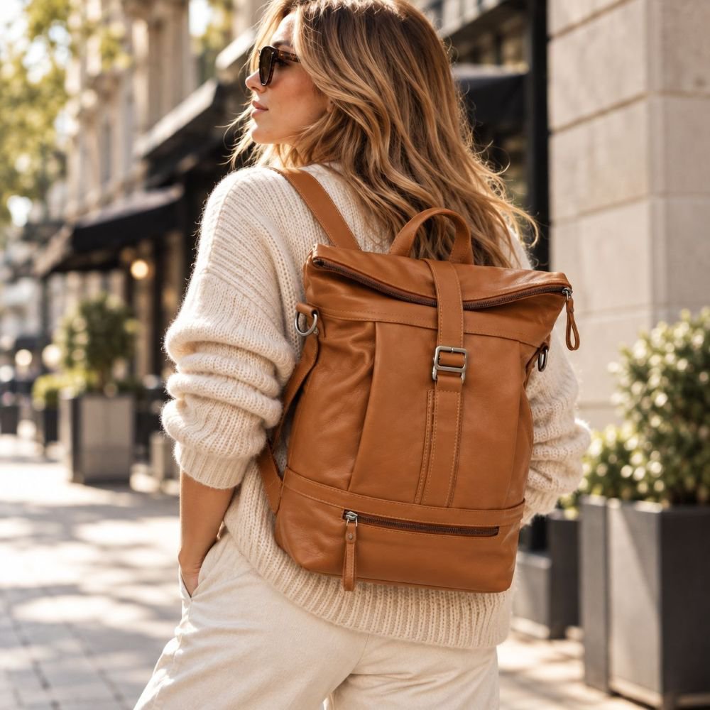Rolltop -rygsæk Rucksack fører solbrun